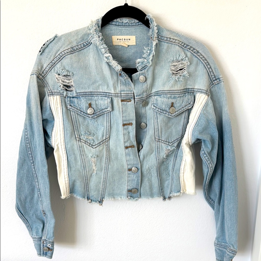 PacSun Distressed Collarless Cropped Jacket